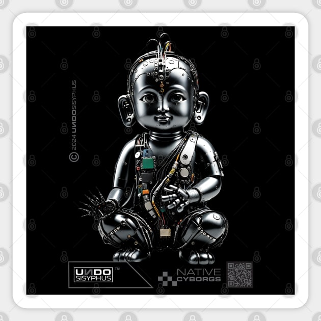 Cyborg Baby Buddha (Black) | UndoSisyphus™ Native Cyborgs Collection Sticker by UndoSisyphus